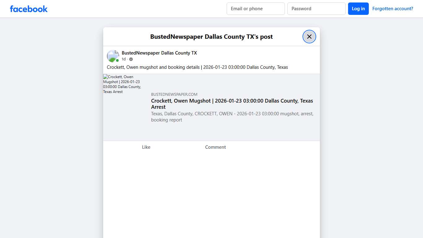 Crockett, Owen mugshot... - BustedNewspaper Dallas County TX Facebook